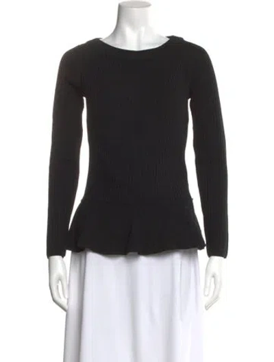 Pre-owned Tory Burch Merino Wool Crew Neck Top In Black