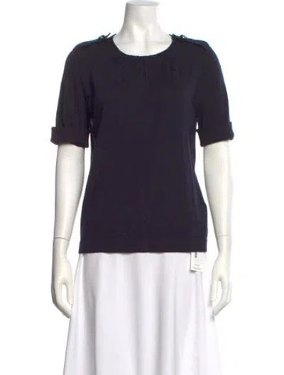 Pre-owned Tory Burch Merino Wool Crew Neck Top In Blue