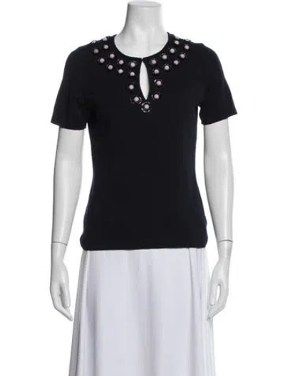 Pre-owned Tory Burch Merino Wool Crew Neck Top In Blue