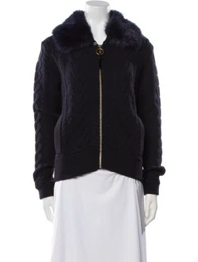 Pre-owned Tory Burch Merino Wool Faux Fur Jacket In Black