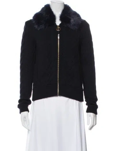 Pre-owned Tory Burch Merino Wool Faux Fur Jacket In Blue