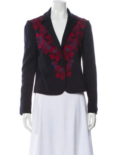 Pre-owned Tory Burch Merino Wool Floral Print Blazer In Black