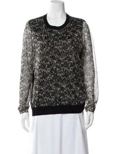 Pre-owned Tory Burch Merino Wool Floral Print Sweater In Black