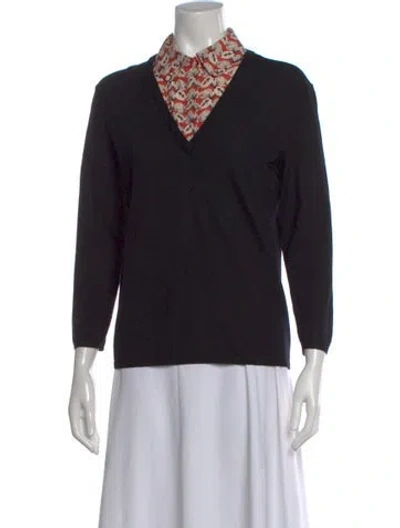 Pre-owned Tory Burch Merino Wool Floral Print Sweater In Black