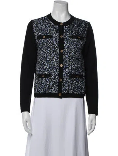 Pre-owned Tory Burch Merino Wool Floral Print Sweater In Blue