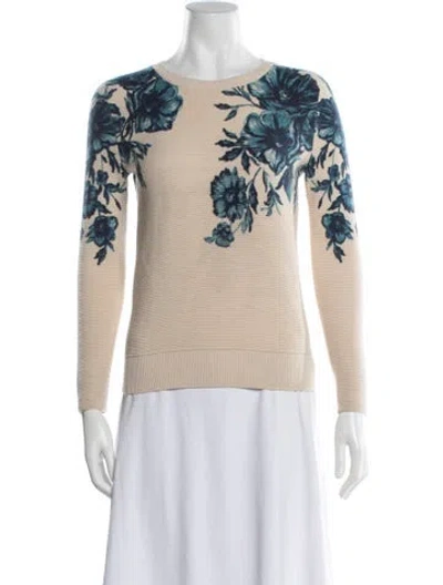 Pre-owned Tory Burch Merino Wool Floral Print Sweater In Blue