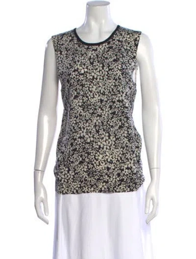 Pre-owned Tory Burch Merino Wool Floral Print Top In Black