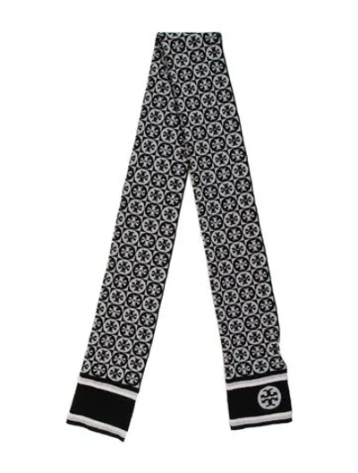 Pre-owned Tory Burch Merino Wool Graphic Print Scarf In Grey