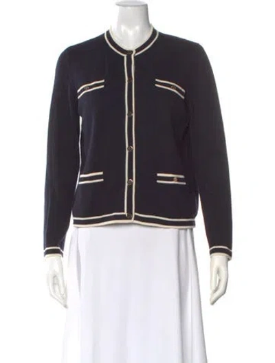 Pre-owned Tory Burch Merino Wool Graphic Print Sweater In Blue