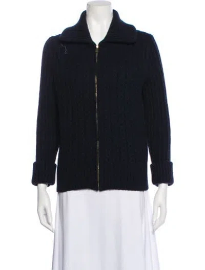 Pre-owned Tory Burch Merino Wool Jacket In Blue