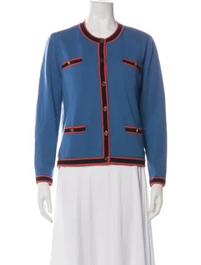 Pre-owned Tory Burch Merino Wool Jacket In Blue