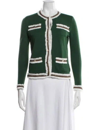 Pre-owned Tory Burch Merino Wool Jacket In Green