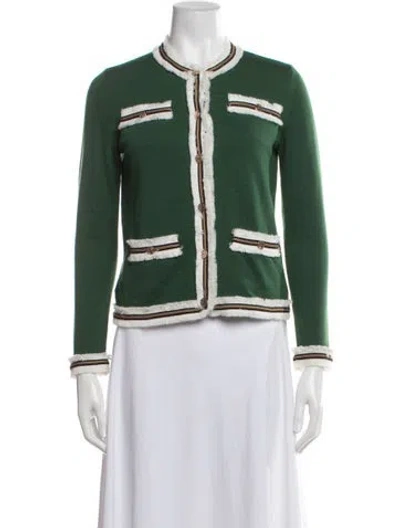 Pre-owned Tory Burch Merino Wool Jacket In Green