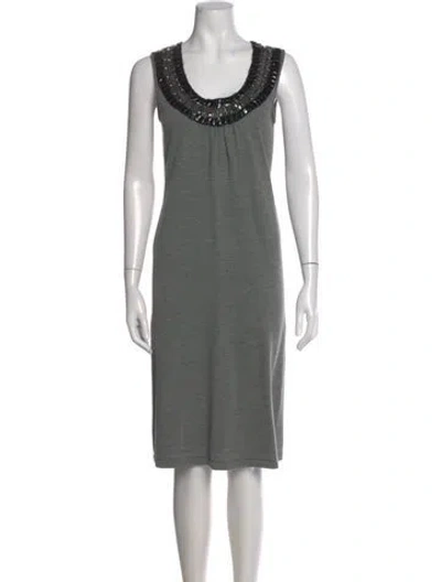 Pre-owned Tory Burch Merino Wool Knee-length Dress In Gray
