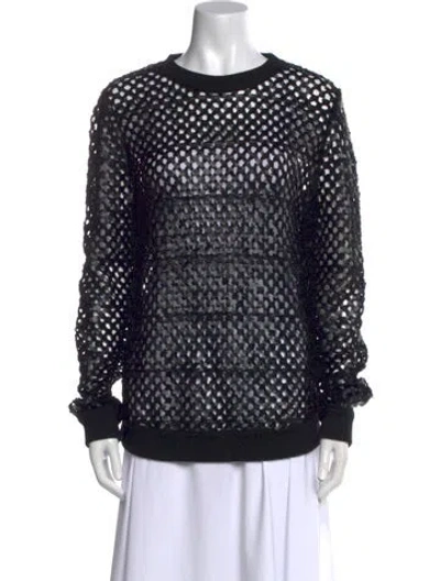 Pre-owned Tory Burch Merino Wool Lace Pattern Blouse In Black