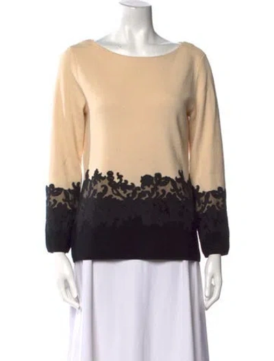 Pre-owned Tory Burch Merino Wool Lace Pattern Sweater
