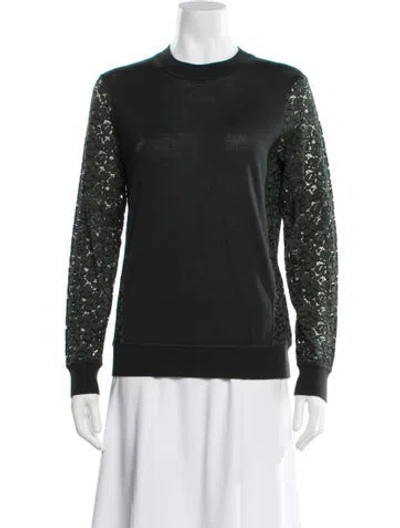 Pre-owned Tory Burch Merino Wool Lace Pattern Sweater In Black