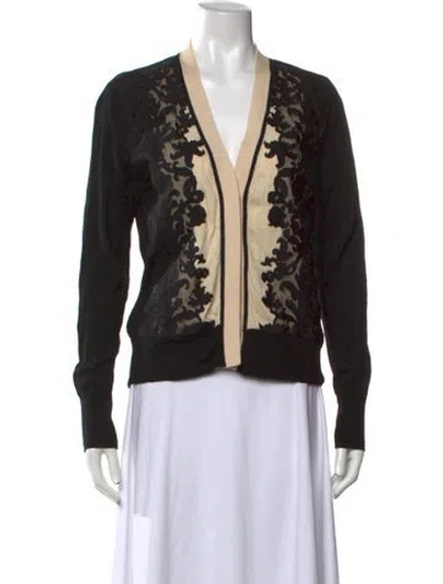 Pre-owned Tory Burch Merino Wool Lace Pattern Sweater In Black