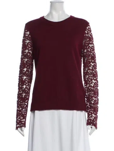 Pre-owned Tory Burch Merino Wool Lace Pattern Sweater In Burgundy