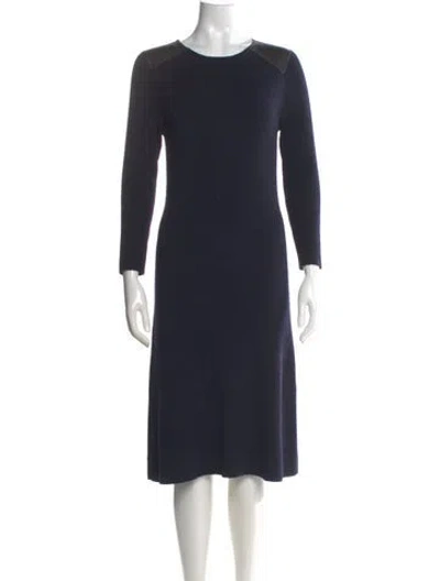 Pre-owned Tory Burch Merino Wool Midi Length Dress In Blue