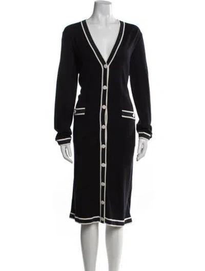 Pre-owned Tory Burch Merino Wool Midi Length Dress In Blue