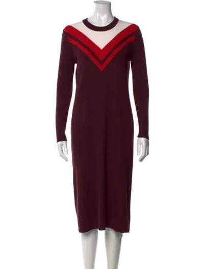 Pre-owned Tory Burch Merino Wool Midi Length Dress In Burgundy