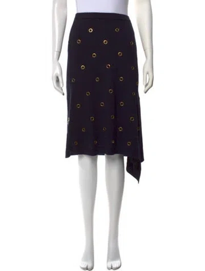 Pre-owned Tory Burch Merino Wool Midi Length Skirt In Blue