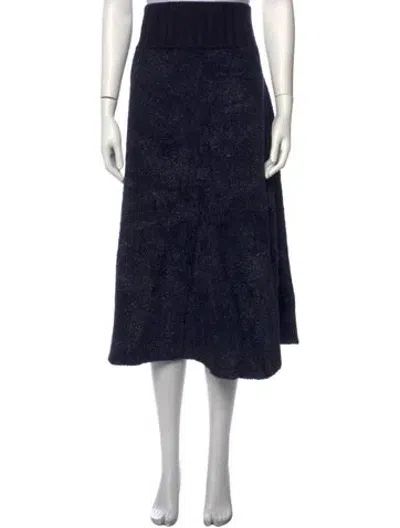 Pre-owned Tory Burch Merino Wool Midi Length Skirt In Blue/metallic
