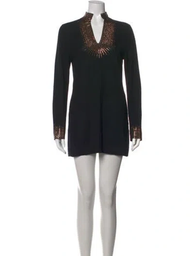 Pre-owned Tory Burch Merino Wool Mini Dress In Black