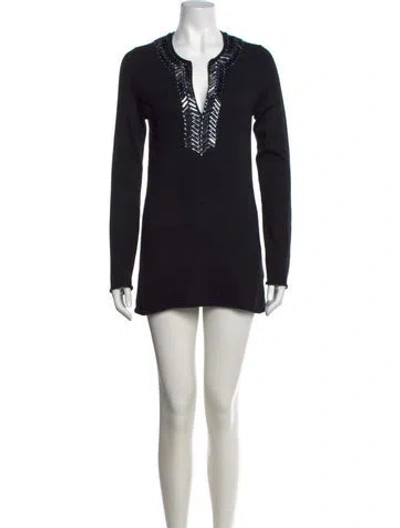 Pre-owned Tory Burch Merino Wool Mini Dress In Black
