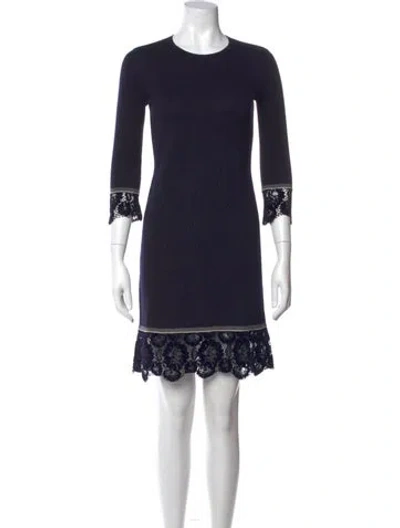 Pre-owned Tory Burch Merino Wool Mini Dress In Blue