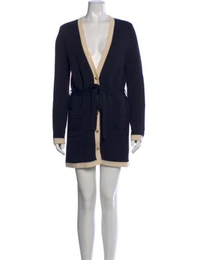 Pre-owned Tory Burch Merino Wool Mini Dress In Blue