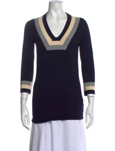 Pre-owned Tory Burch Merino Wool Mini Dress In Blue