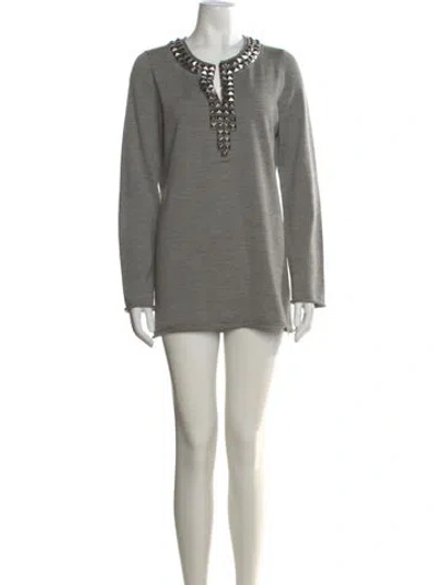 Pre-owned Tory Burch Merino Wool Mini Dress In Gray