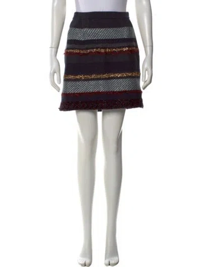 Pre-owned Tory Burch Merino Wool Mini Skirt In Blue