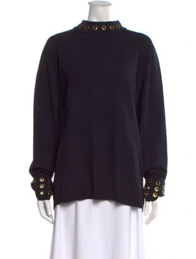 Pre-owned Tory Burch Merino Wool Mock Neck Sweater In Black