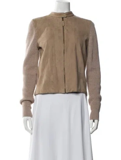 Pre-owned Tory Burch Merino Wool Mock Neck Sweater In Brown