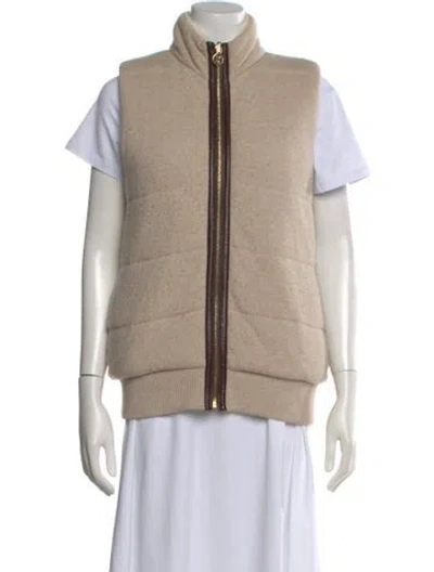 Pre-owned Tory Burch Merino Wool Mock Neck Sweater In Neutral
