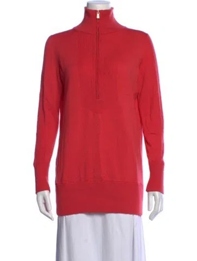 Pre-owned Tory Burch Merino Wool Mock Neck Sweater In Red