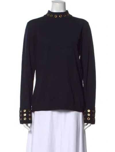 Pre-owned Tory Burch Merino Wool Mock Neck Top W/ Tags In Black