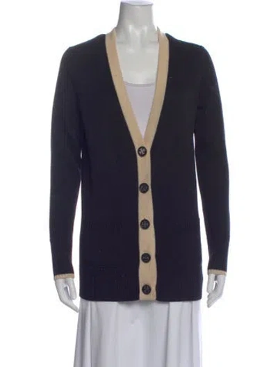 Pre-owned Tory Burch Merino Wool Open Front Sweater In Black