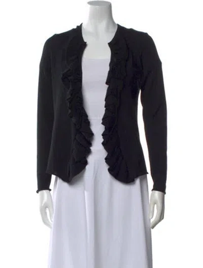 Pre-owned Tory Burch Merino Wool Open Front Sweater In Black