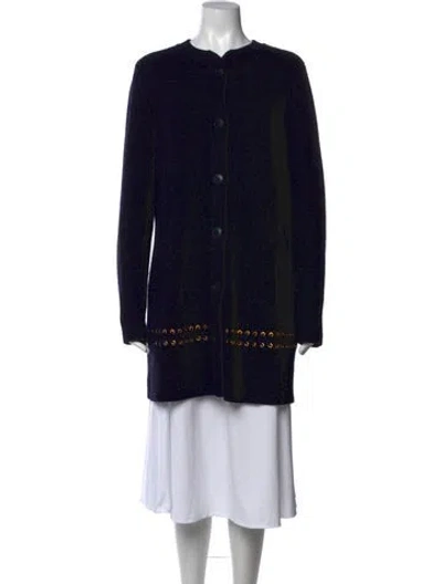 Pre-owned Tory Burch Merino Wool Open Front Sweater In Black