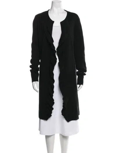 Pre-owned Tory Burch Merino Wool Open Front Sweater In Black