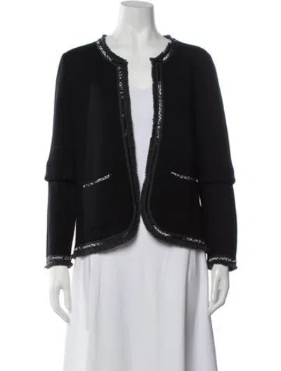 Pre-owned Tory Burch Merino Wool Open Front Sweater In Black