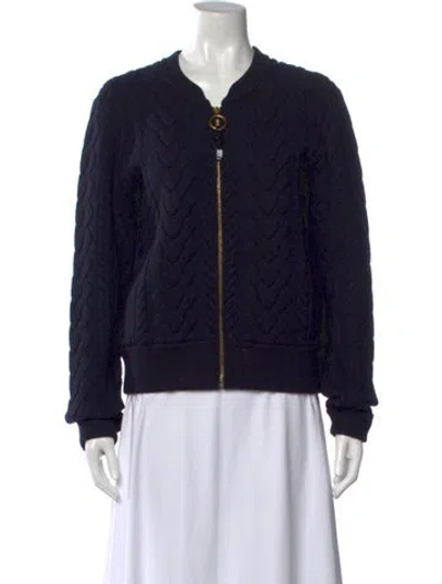 Pre-owned Tory Burch Merino Wool Open Front Sweater In Blue