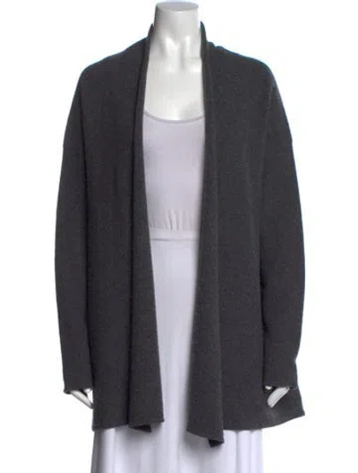 Pre-owned Tory Burch Merino Wool Open Front Sweater In Gray