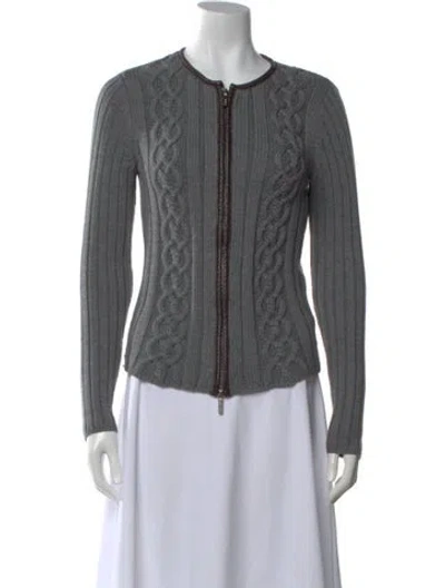 Pre-owned Tory Burch Merino Wool Open Front Sweater In Gray