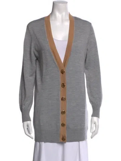 Pre-owned Tory Burch Merino Wool Open Front Sweater In Gray