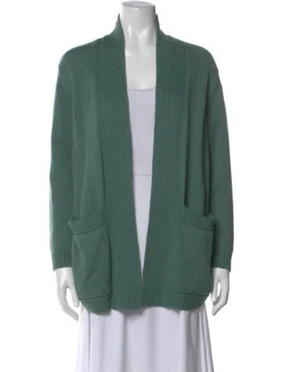 Pre-owned Tory Burch Merino Wool Open Front Sweater In Green